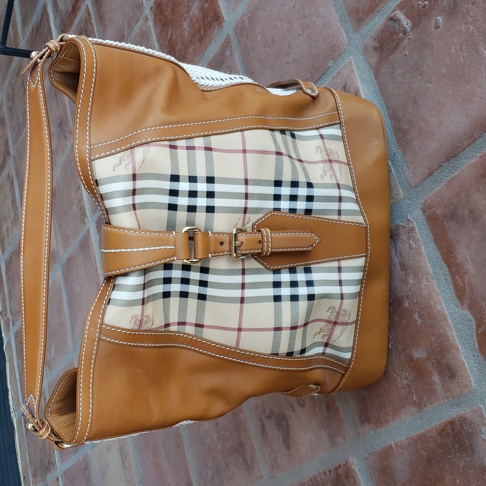 Burberry Haymarket Alhambra Leather Hobo bag